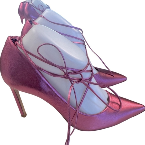 Antinio Melani Metallic Pink Lace-Up Stiletto 4 Inch Heels- Size 8 Medium - Picture 1 of 9